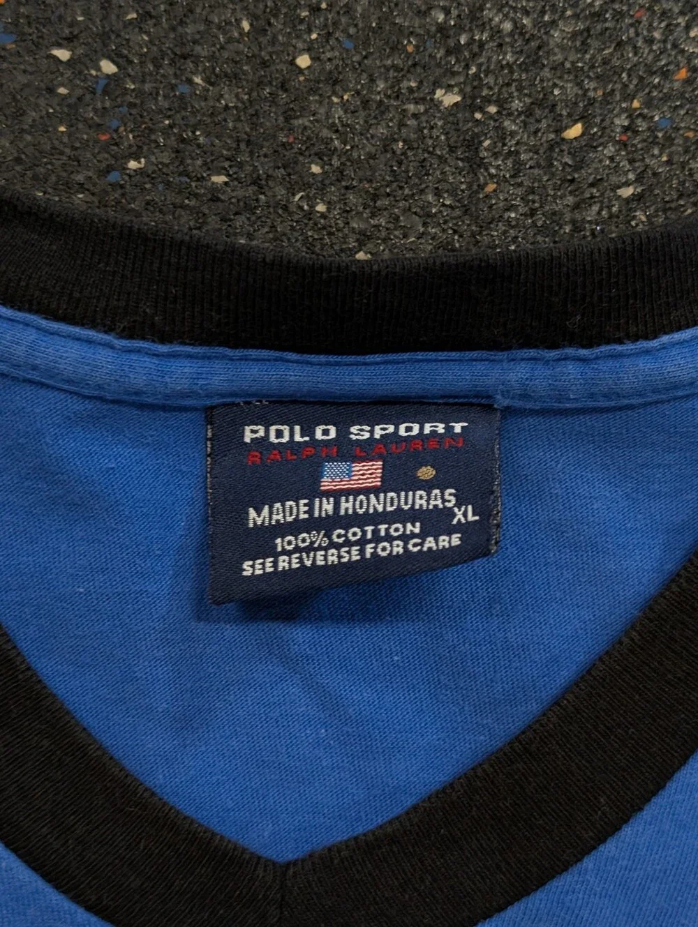 Vintage 90's Polo Sport Ralph Lauren Logo V-Neck T-Shirt Mens Size XL Royal Blue